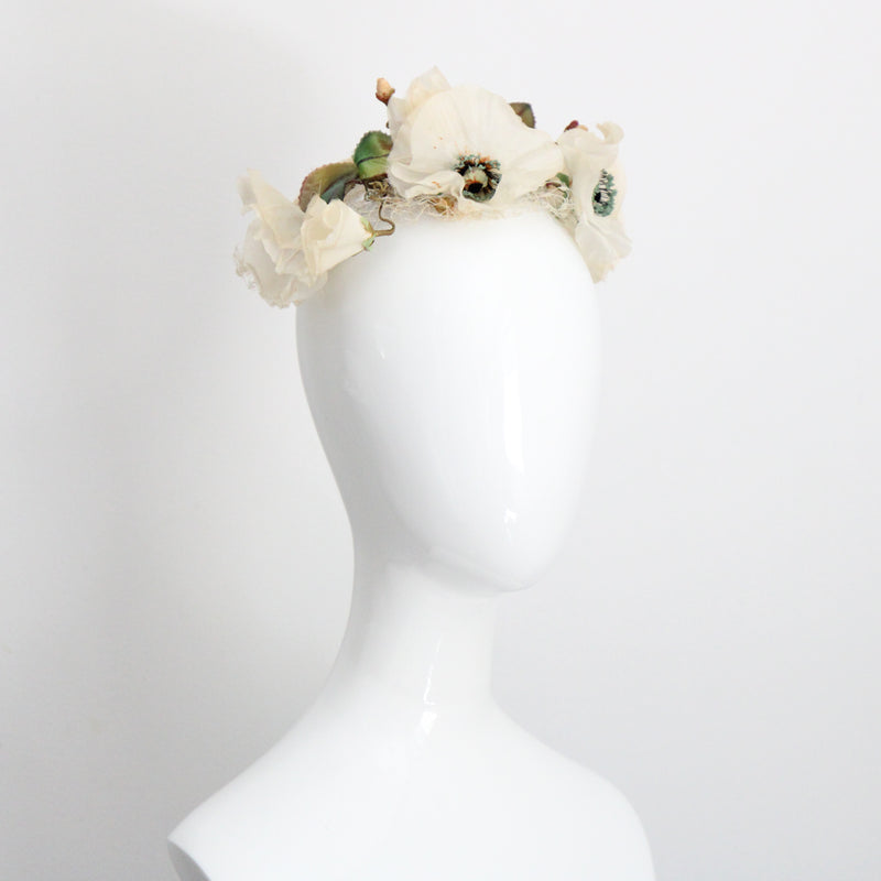 "Cream Anemones" Vintage 1950's Cream Anemone & Veil Hat