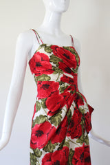 "Pleated Blooms" Vintage 1950's Silk Pleated Floral Cocktail Dress UK 6 US 2