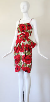"Pleated Blooms" Vintage 1950's Silk Pleated Floral Cocktail Dress UK 6 US 2