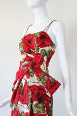 "Pleated Blooms" Vintage 1950's Silk Pleated Floral Cocktail Dress UK 6 US 2