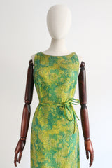 "Frank Starr" Vintage 1960's Lime Green & Emerald Silk Beaded Dress & Coat Set UK 12 US 8
