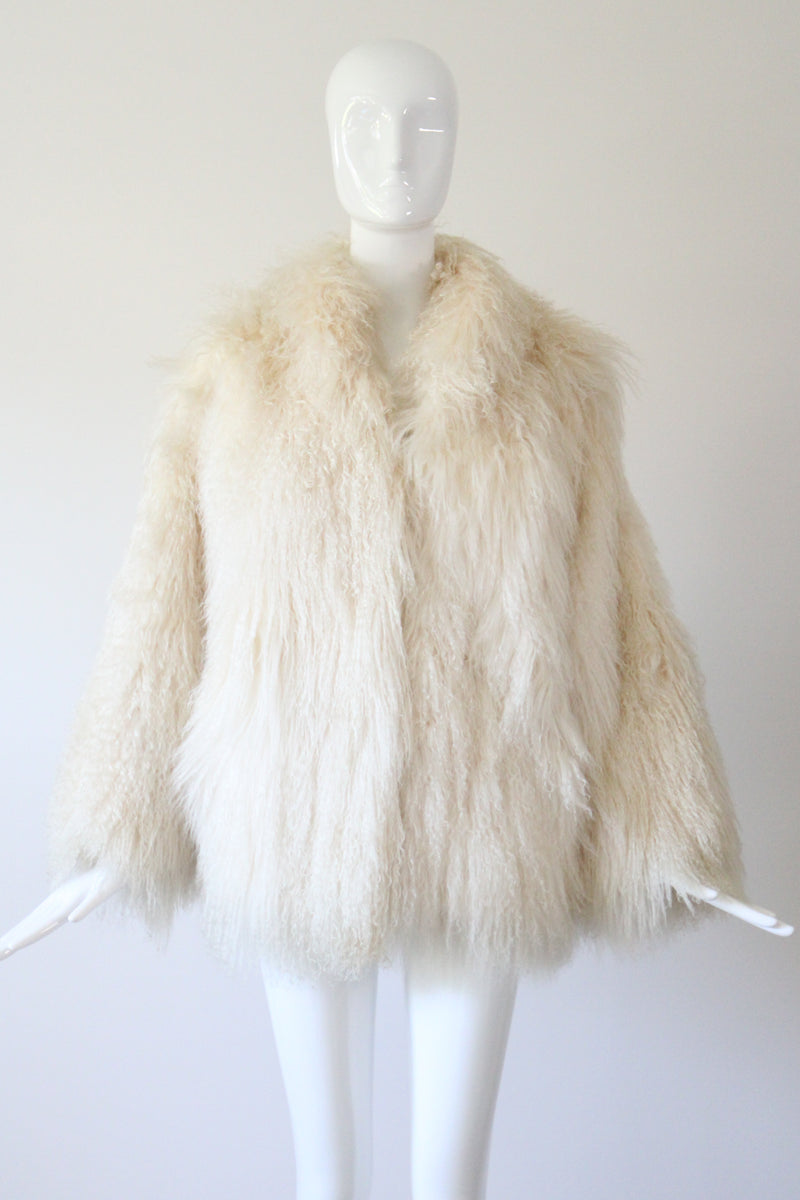 "Cream Curls" Vintage 1970's Cream Mongolian Sheepskin Coat UK 14-16 US 10-12