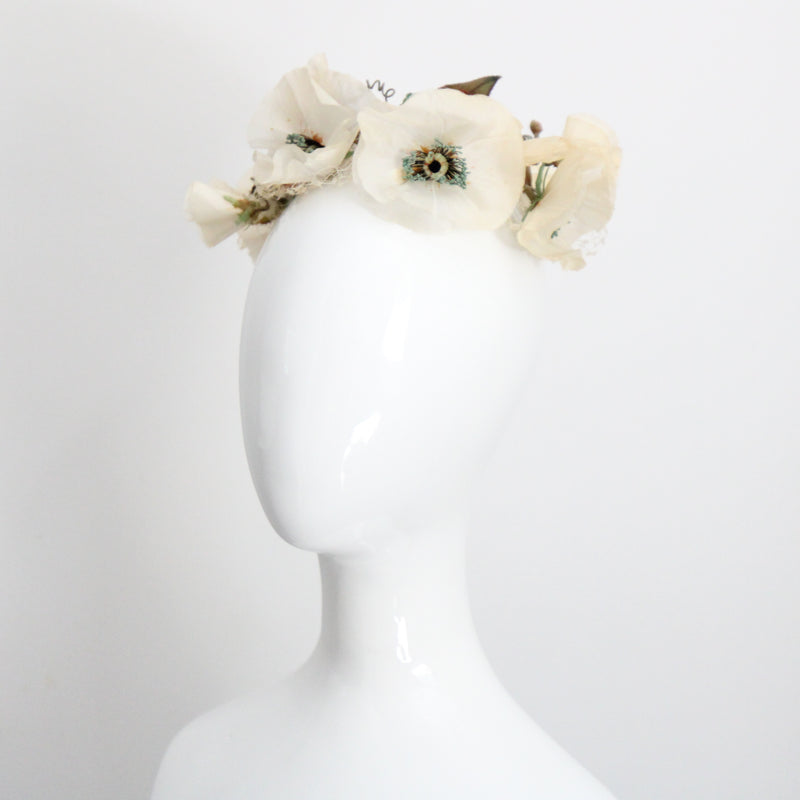 "Cream Anemones" Vintage 1950's Cream Anemone & Veil Hat