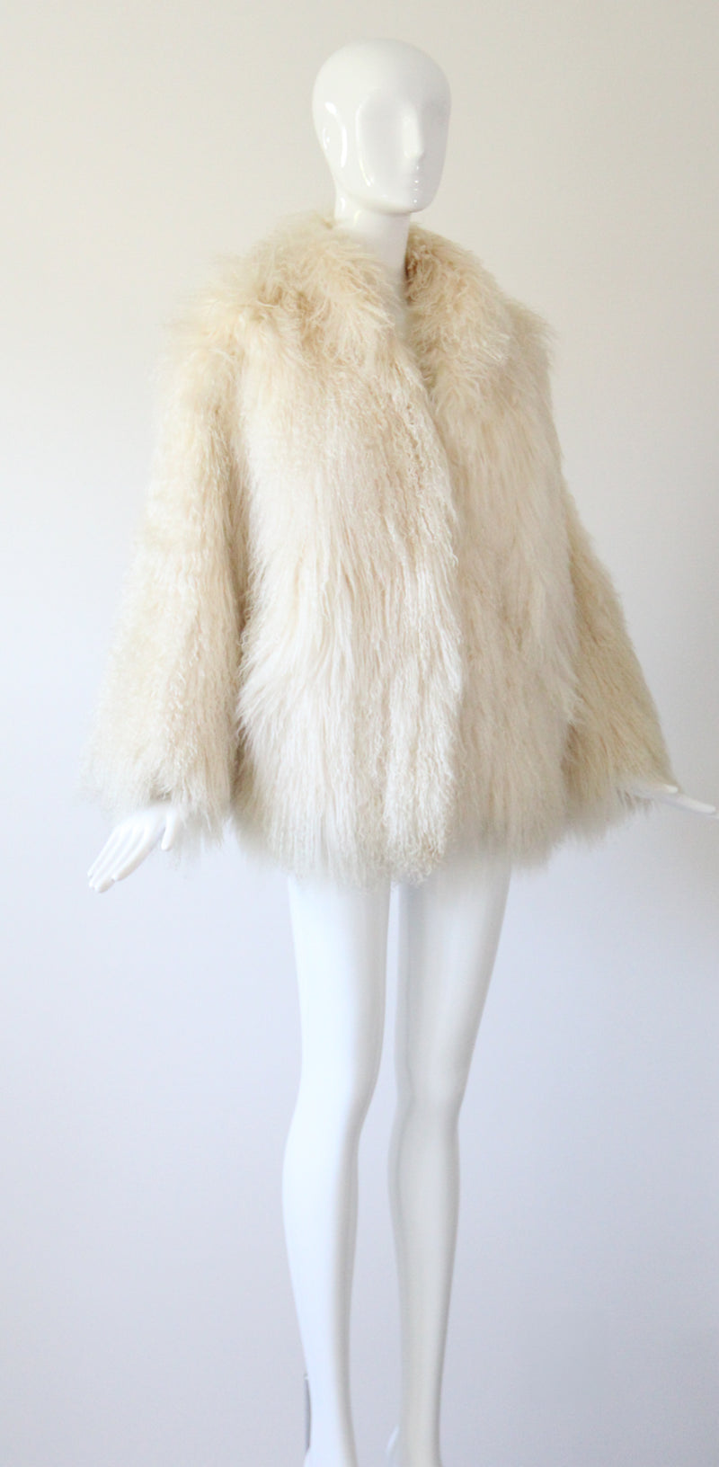 "Cream Curls" Vintage 1970's Cream Mongolian Sheepskin Coat UK 14-16 US 10-12