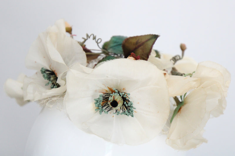 "Cream Anemones" Vintage 1950's Cream Anemone & Veil Hat
