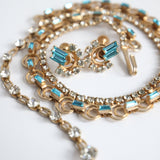 "Rhinestone Treasure" Vintage 1950's Silver & Turquoise Rhinestone Demi-Parure Set