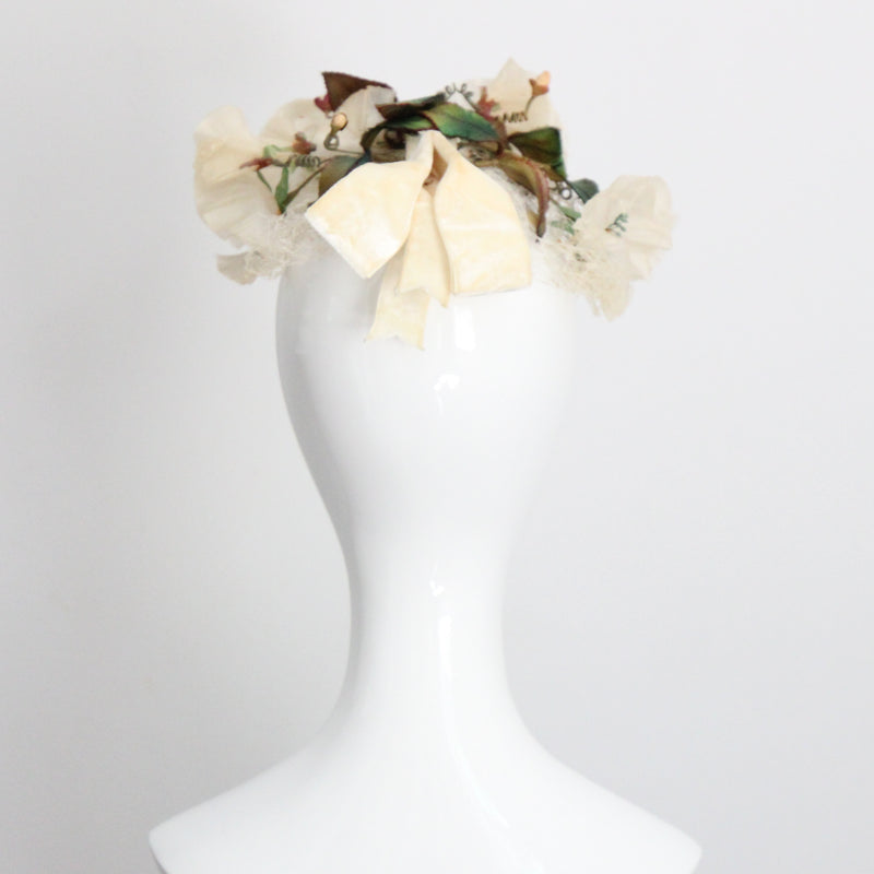 "Cream Anemones" Vintage 1950's Cream Anemone & Veil Hat