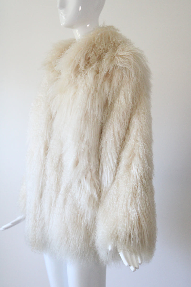 "Cream Curls" Vintage 1970's Cream Mongolian Sheepskin Coat UK 14-16 US 10-12