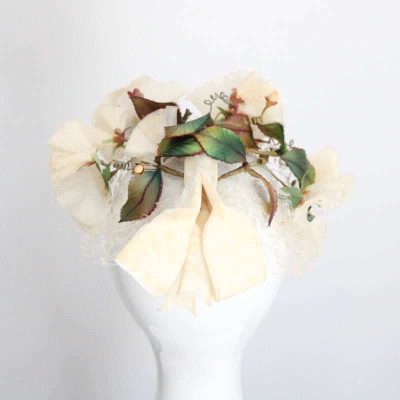 "Cream Anemones" Vintage 1950's Cream Anemone & Veil Hat