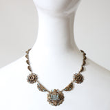 "Brass & Jadite" Vintage 1930's Brass & Enamel Detail Jadite Necklace