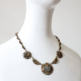 "Brass & Jadite" Vintage 1930's Brass & Enamel Detail Jadite Necklace