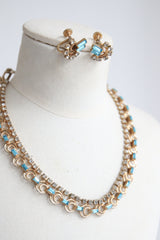 "Rhinestone Treasure" Vintage 1950's Silver & Turquoise Rhinestone Demi-Parure Set