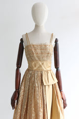 "Gold Lace & Satin" Vintage 1950's Gold Floral Lace & Satin Dress UK 4-6 US 0-2