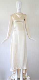 "Cream Satin Cowl" Vintage 1930's Cream Silk Satin Gown UK 4 US 0