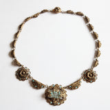 "Brass & Jadite" Vintage 1930's Brass & Enamel Detail Jadite Necklace