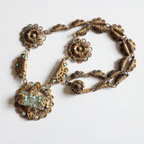 "Brass & Jadite" Vintage 1930's Brass & Enamel Detail Jadite Necklace