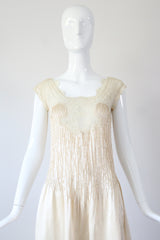 "Satin Pintucks & Lace" Vintage 1930's Champagne Satin Pleated Gown UK 8 US 4