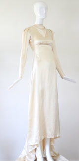 "Cream Satin Cowl" Vintage 1930's Cream Silk Satin Gown UK 4 US 0