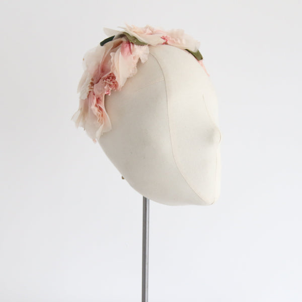 "Soft Petals" Vintage 1950's Pink Floral Bandeau Hat