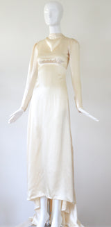 "Cream Satin Cowl" Vintage 1930's Cream Silk Satin Gown UK 4 US 0