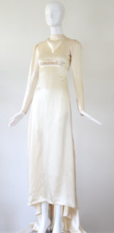 "Cream Satin Cowl" Vintage 1930's Cream Silk Satin Gown UK 4 US 0