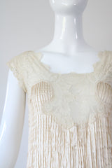 "Satin Pintucks & Lace" Vintage 1930's Champagne Satin Pleated Gown UK 8 US 4