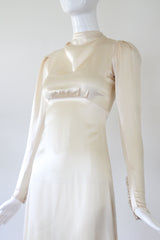 "Cream Satin Cowl" Vintage 1930's Cream Silk Satin Gown UK 4 US 0