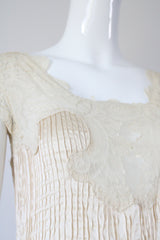 "Satin Pintucks & Lace" Vintage 1930's Champagne Satin Pleated Gown UK 8 US 4