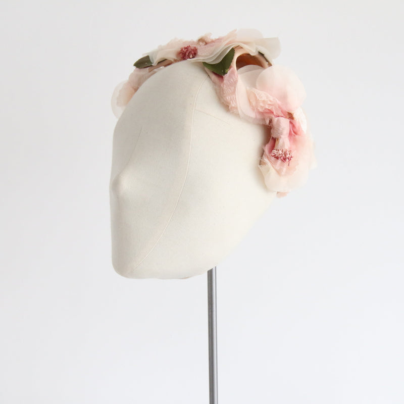 "Soft Petals" Vintage 1950's Pink Floral Bandeau Hat