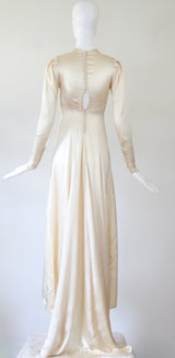 "Cream Satin Cowl" Vintage 1930's Cream Silk Satin Gown UK 4 US 0