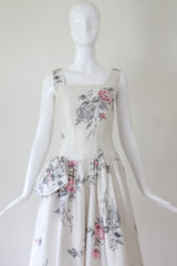 "Brushstroke Roses" Vintage 1950's Brushstroke Rose & Sequin Dress UK 8 US 4