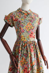 "Summer Gardens" Vintage 1950's Cotton Floral Dress UK 10-12 US 6-8