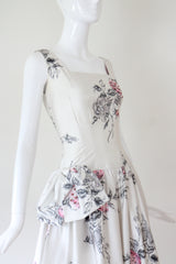 "Brushstroke Roses" Vintage 1950's Brushstroke Rose & Sequin Dress UK 8 US 4