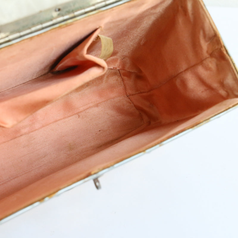"Silver & Gold" Vintage 1950's Pearlescent Lucite & Metal Lattice Box Bag