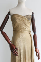 "Draped Gold Lamé" Vintage 1930's Gold Silk Lamé & Beadwork Gown UK 10 US 6