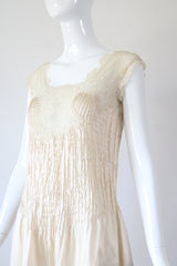 "Satin Pintucks & Lace" Vintage 1930's Champagne Satin Pleated Gown UK 8 US 4