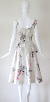 "Brushstroke Roses" Vintage 1950's Brushstroke Rose & Sequin Dress UK 8 US 4