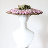 "Trailing Lilacs" Vintage 1940's Wide Brim Lilac Flower Open Crown Hat