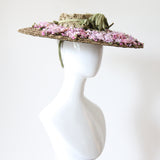 "Trailing Lilacs" Vintage 1940's Wide Brim Lilac Flower Open Crown Hat