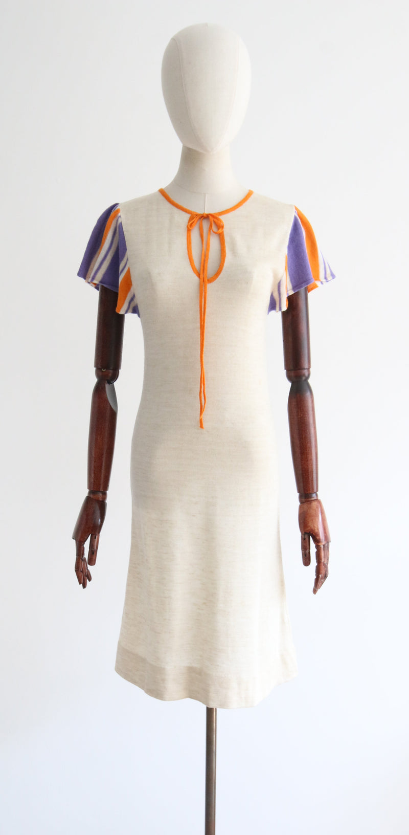 "Tangerine & Lavender" Vintage 1970's Italian Knitted Dress UK 6 US 2