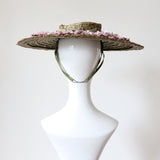 "Trailing Lilacs" Vintage 1940's Wide Brim Lilac Flower Open Crown Hat
