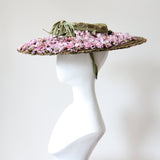 "Trailing Lilacs" Vintage 1940's Wide Brim Lilac Flower Open Crown Hat