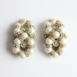 "Infinity Pearls" Vintage 1950's Pearl & Rhinestone Statement Clip On Earrings