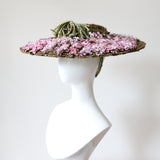 "Trailing Lilacs" Vintage 1940's Wide Brim Lilac Flower Open Crown Hat