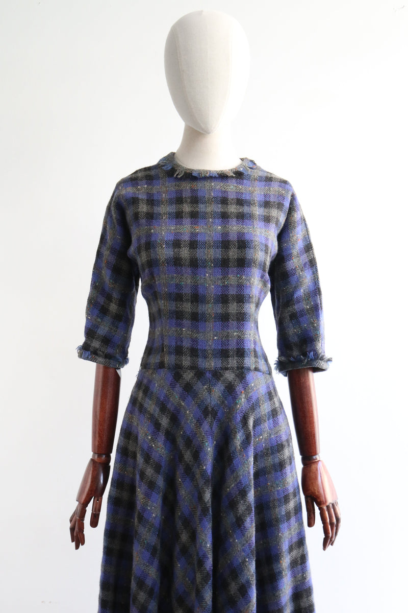 "Perfectly Plaid" Vintage 1950's Plaid Woven Wool Dress UK 12 US 8