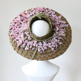 "Trailing Lilacs" Vintage 1940's Wide Brim Lilac Flower Open Crown Hat
