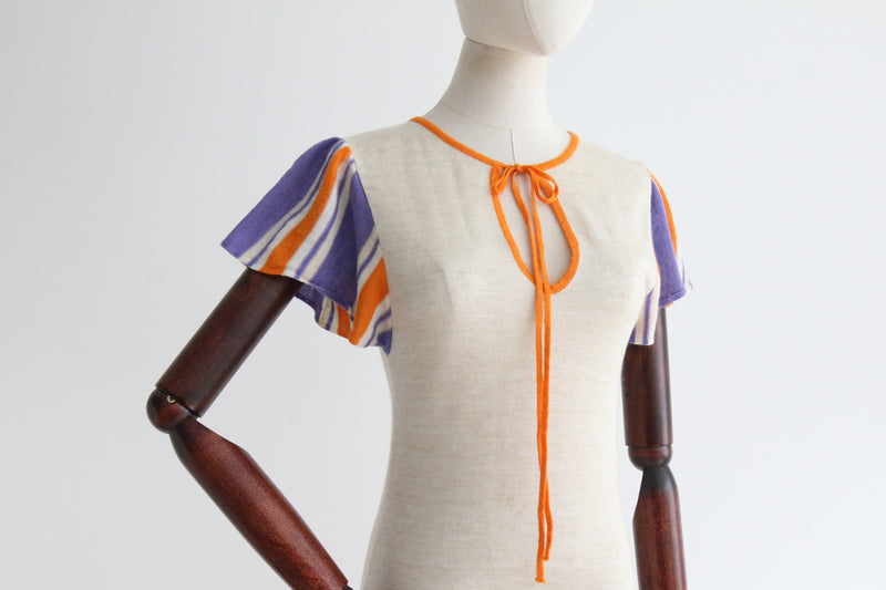 "Tangerine & Lavender" Vintage 1970's Italian Knitted Dress UK 6 US 2