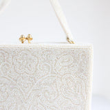 "Sparkling Rocaille" Vintage 1950's White & Iridescent Floral Beaded Box Bag