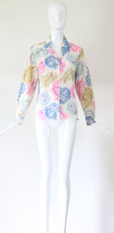"Curled Feathers" Vintage 1940's Feather & Rhinestone Embellished Blouse UK 12-14 US 8-10