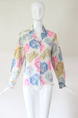 "Curled Feathers" Vintage 1940's Feather & Rhinestone Embellished Blouse UK 12-14 US 8-10